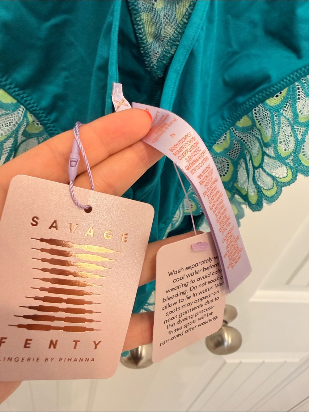 Savage X Fenty Teal Lace-Trimmed One-Piece Teddy - Picture 3 of 3